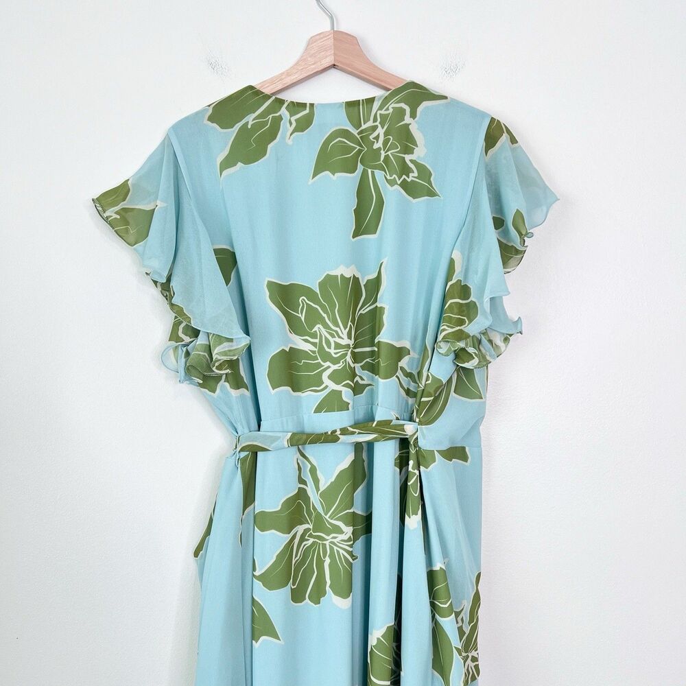 Anthropologie Light Blue Maxi Dress with Olive Floral Print - Picture 9 of 13